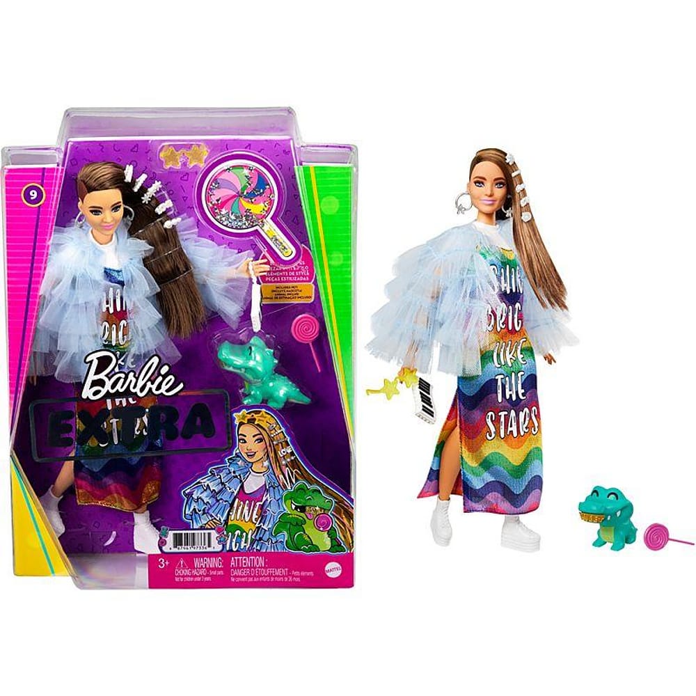 Barbie Extra Doll Jaqueta Azul com Babados e Crocodilo - Mattel