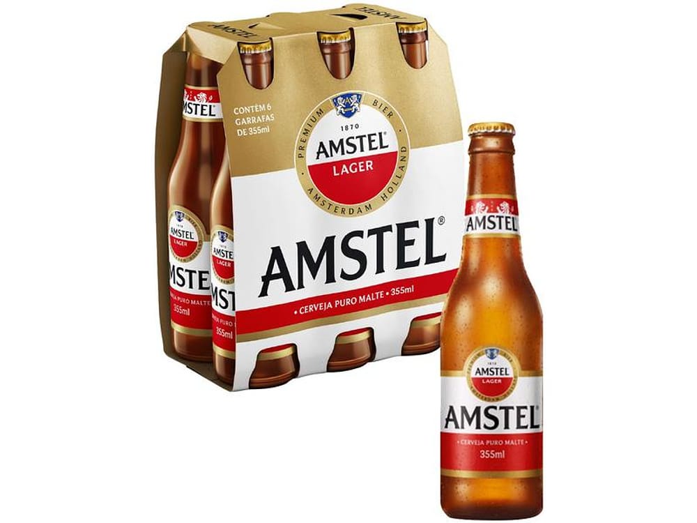 Cerveja Amstel Lager Puro Malte 6 Unidades - Long Neck 355ml