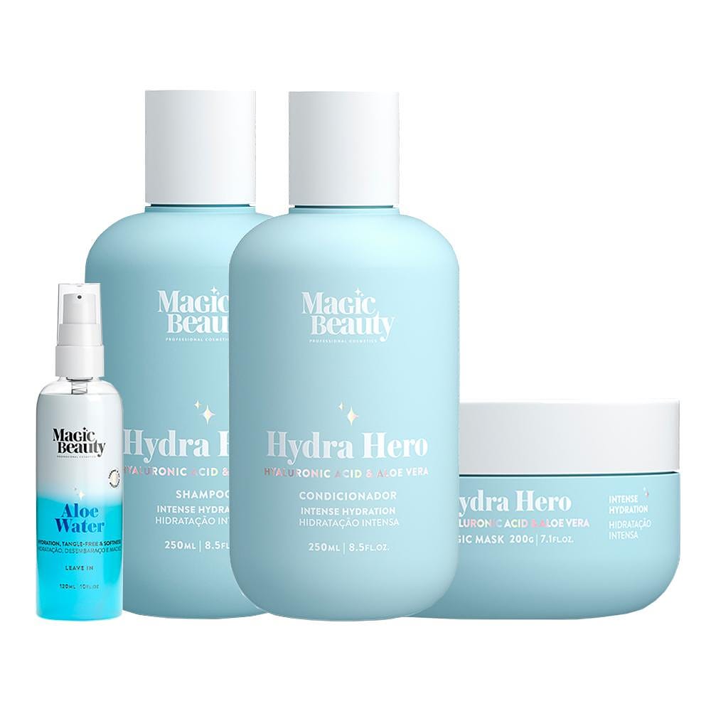 Kit Magic Beauty Hydra Hero - Shampoo 250ml e Condicionador 250ml e Máscara 200g e Leave-In 120ml