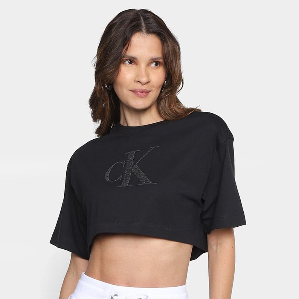 Camiseta Cropped Calvin Klein Relevo Pino Feminina