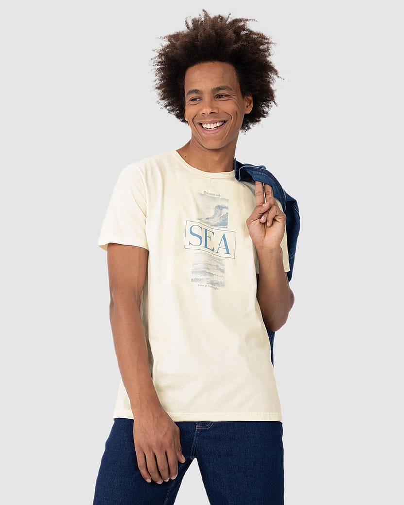 Camiseta Masculina Decote Redondo Sea Em Algodão