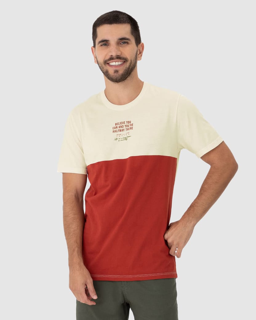 Camiseta Masculina Bicolor Estampa Lettering Em Algodão