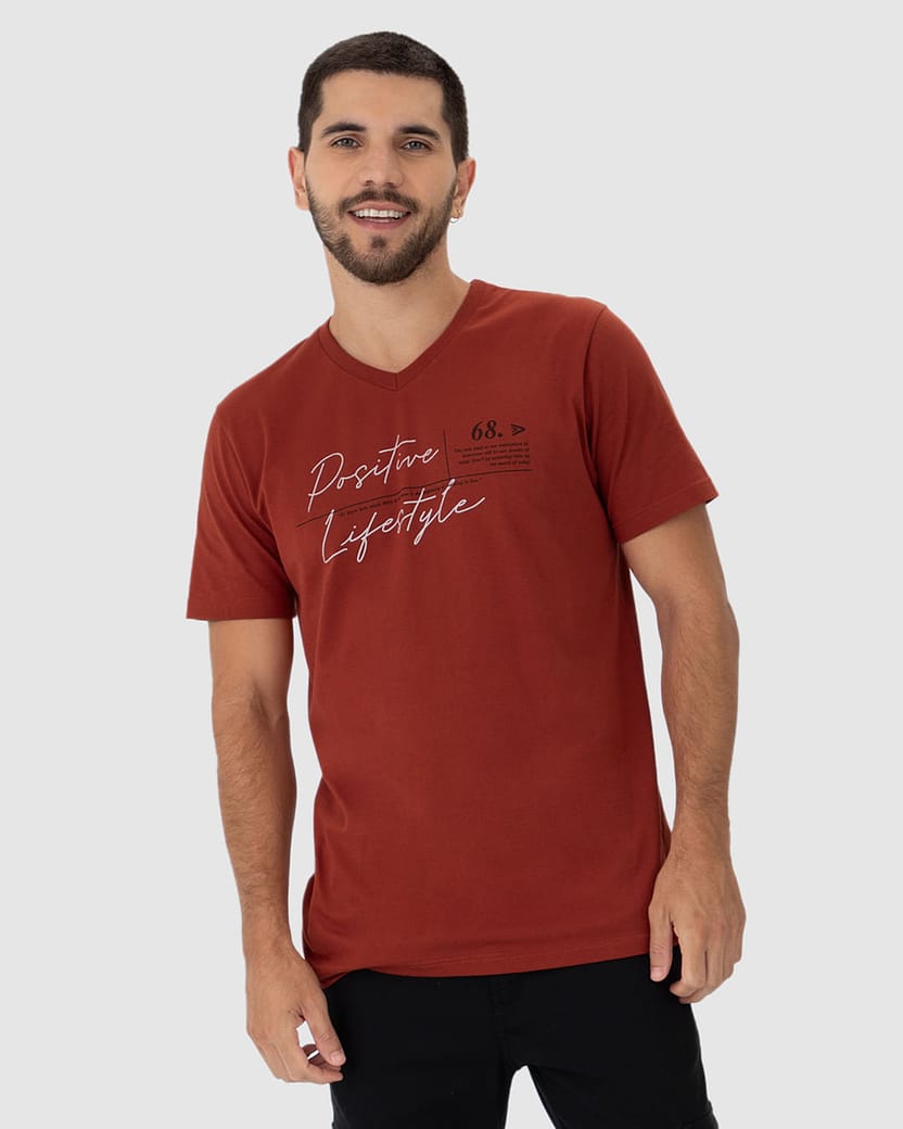 Camiseta Masculina Gola V Positive Lifestyle Em Algodão