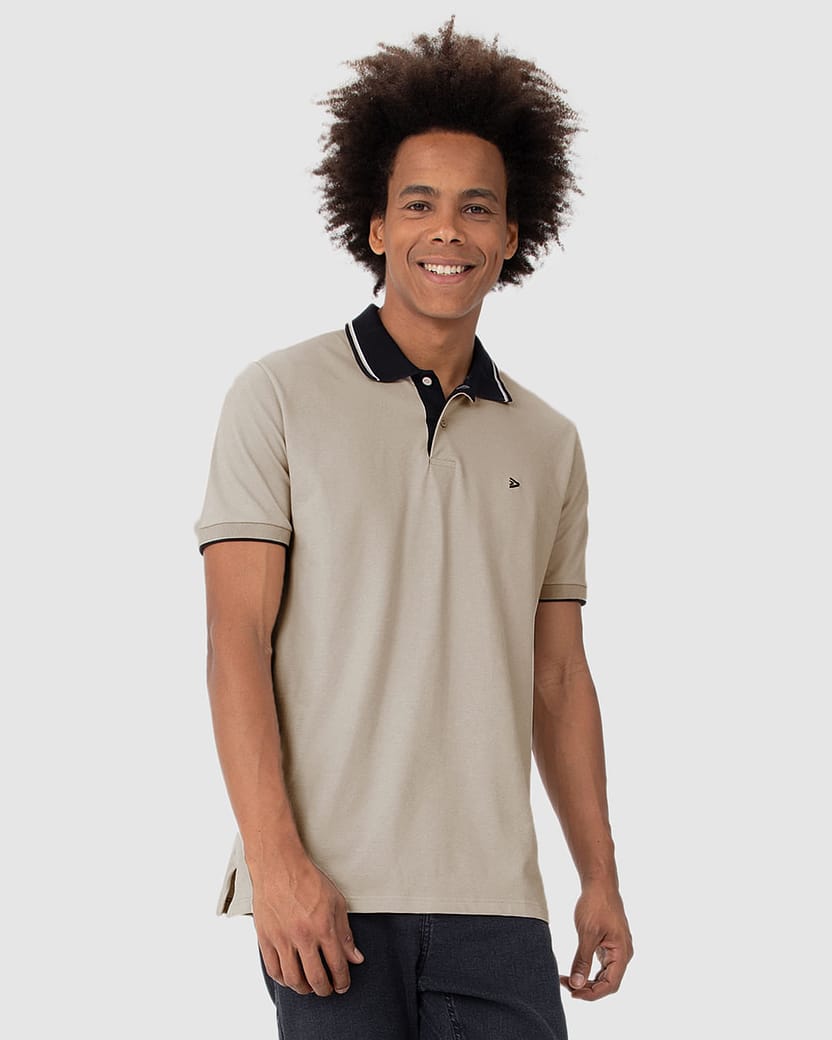 Camisa Polo Masculina Gola Contraste Em Piquet Stretch