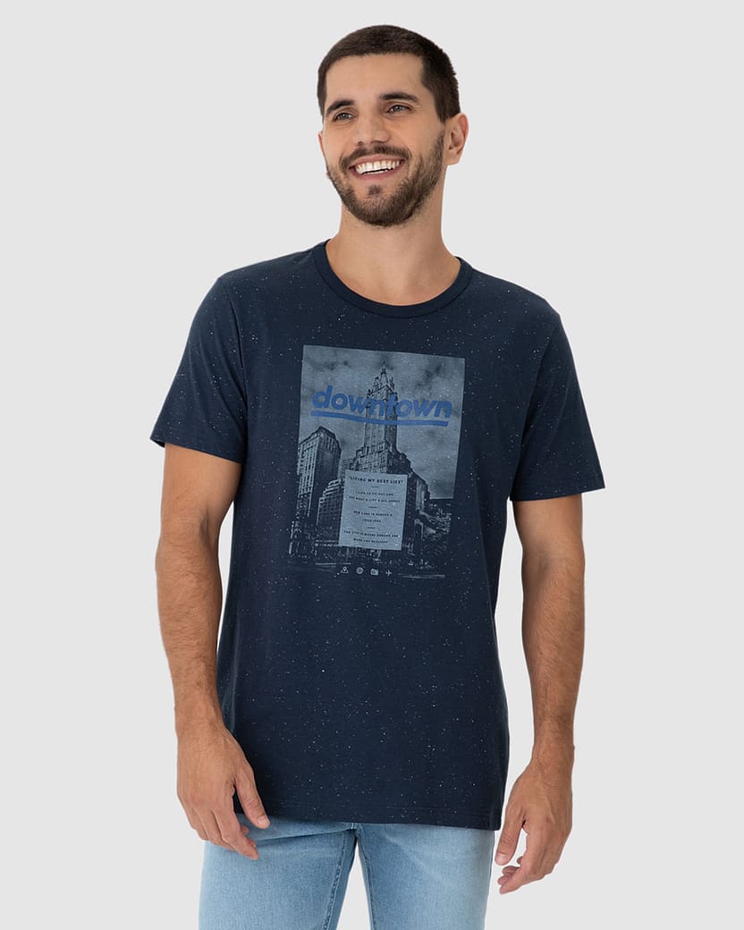 Camiseta Masculina Manga Curta Downtown Em Malha Botonê