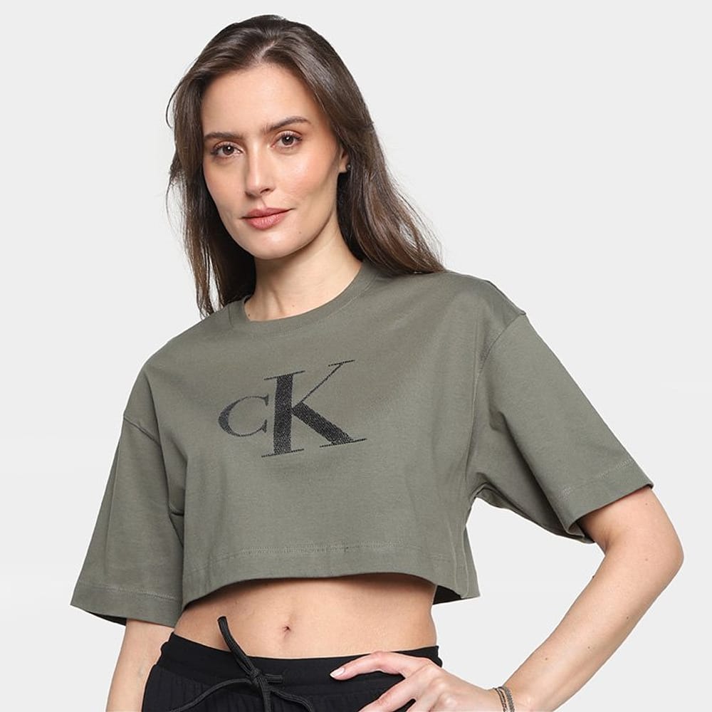Camiseta Cropped Calvin Klein Relevo Pino Feminina
