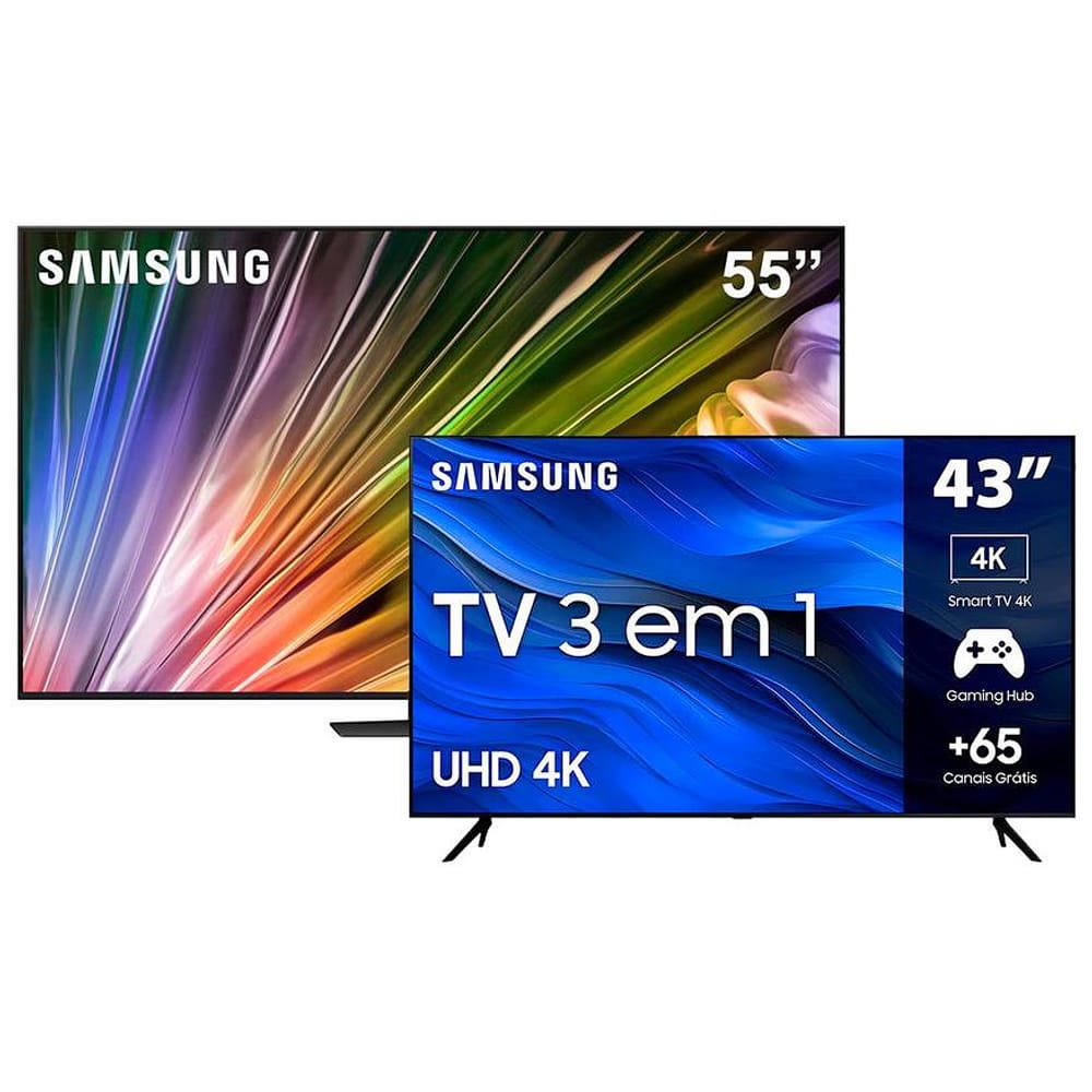 Smart TV 55" 4K NEO QLED QN55QN85DBGXZD, com AI e Dolby Atmos + Smart TV 43" UHD 4K Samsung UN43CU7700GXZD, Crystal 4K com Gaming Hub