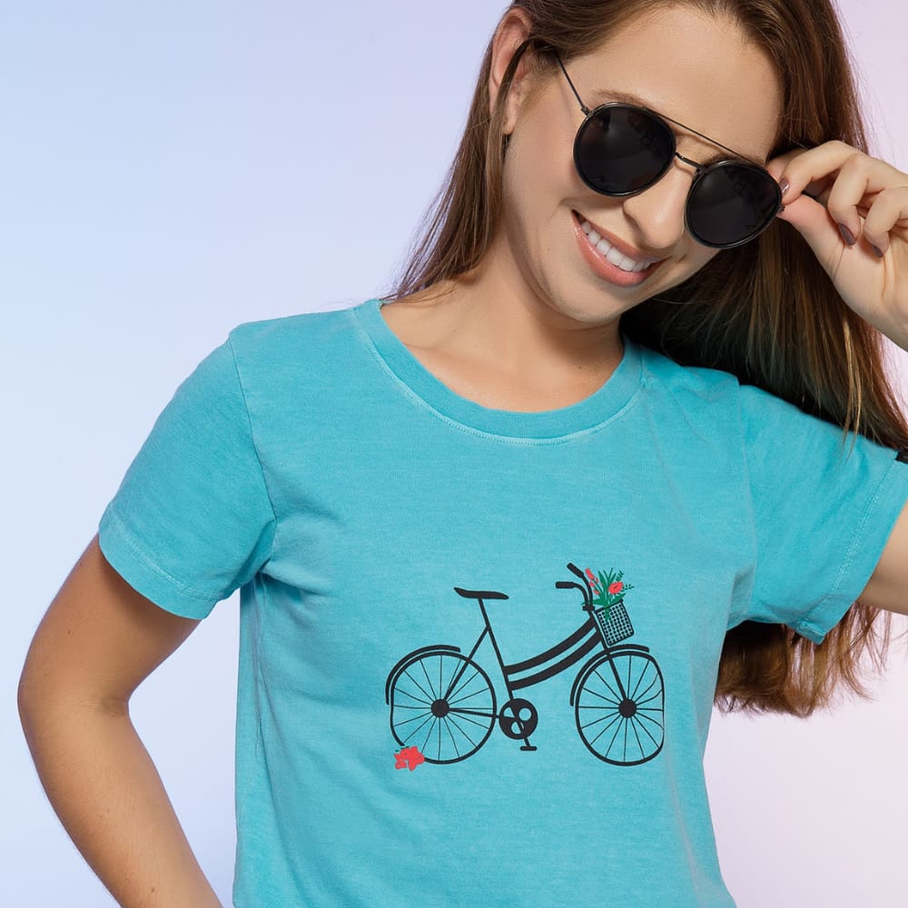 Camiseta T-shirt feminina Bike Azul