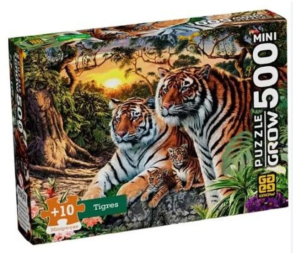 Quebra-Cabeça Mini Puzzle 500 peças Tigres- Grow