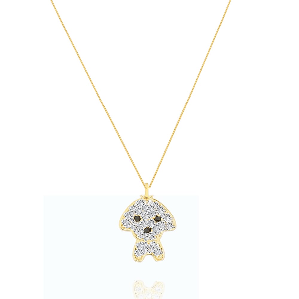 Colar Com Pingente De Cachorro com Zirconias e cristal preto banhado em ouro 18k Pet cordão