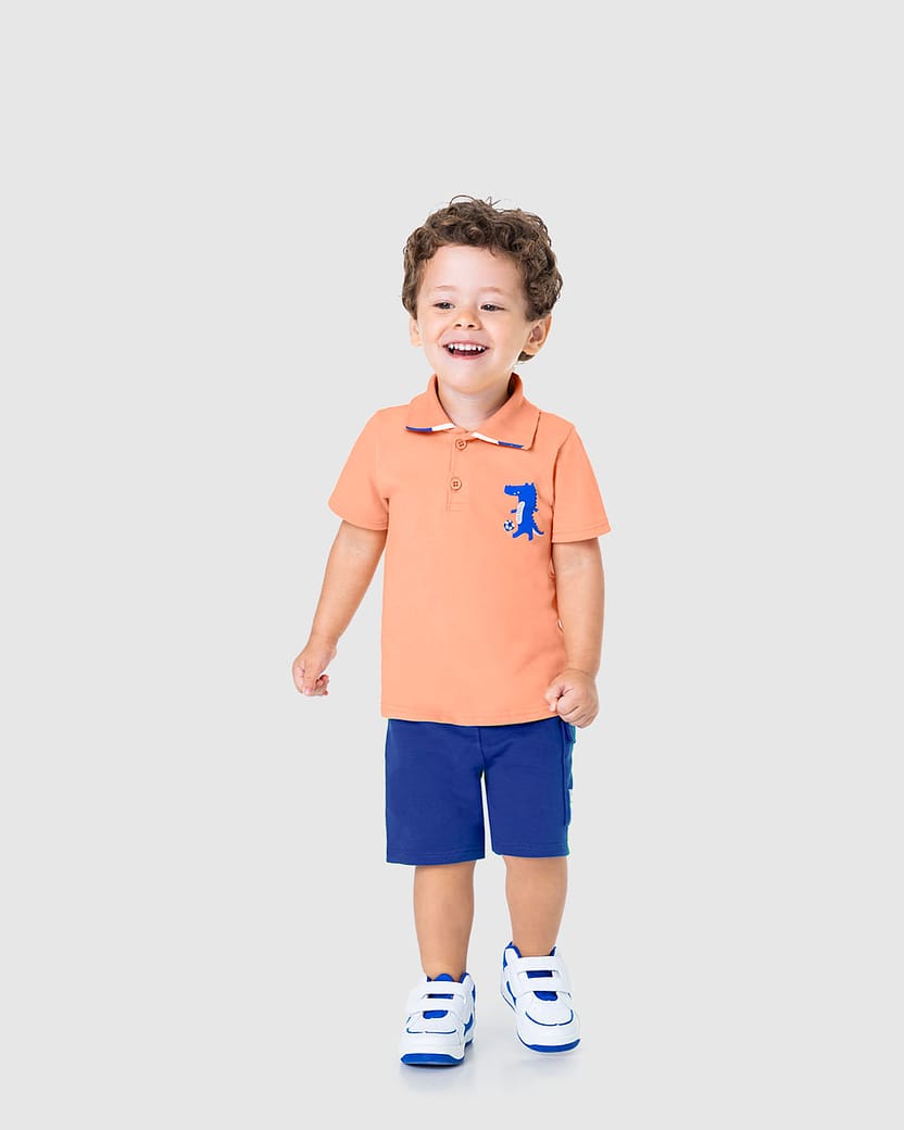 Conjunto Infantil Menino Camisa Polo Com Estampa Em Algodão Malwee Kids