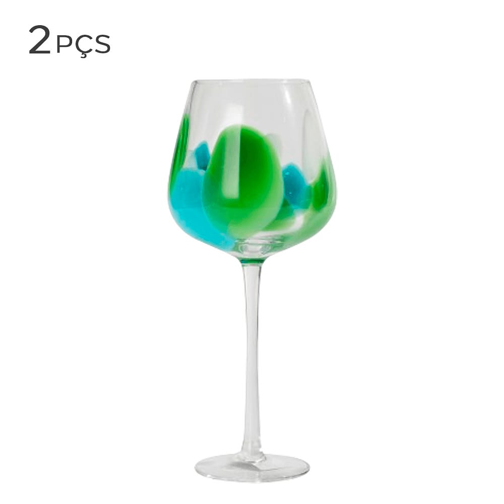 Taça de Vidro para Vinho Fracalanza Petala Verde e Azul 500ML 2PÇS
