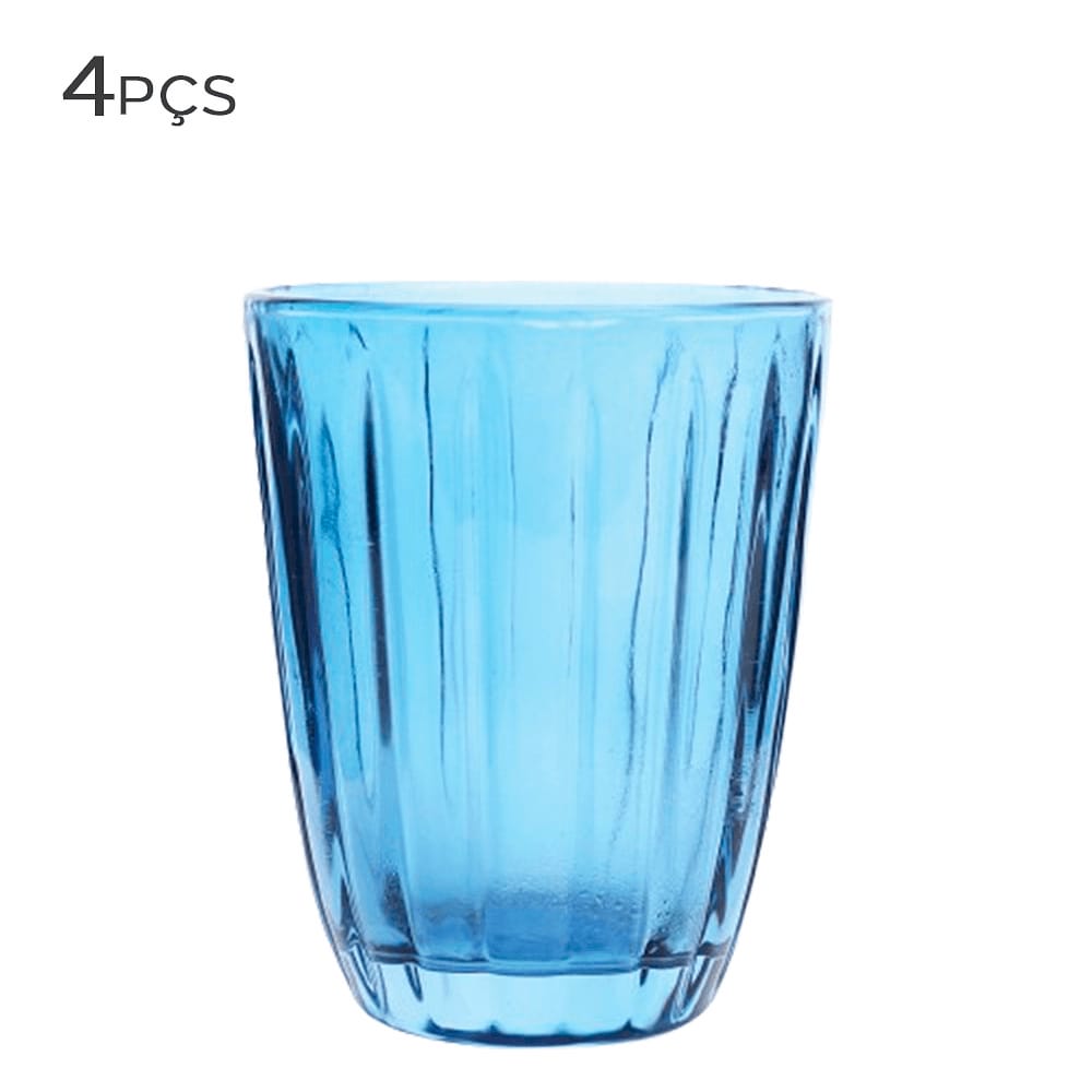 Copo de Cristal Ecológico Blossom Azul 300ML 4PÇS