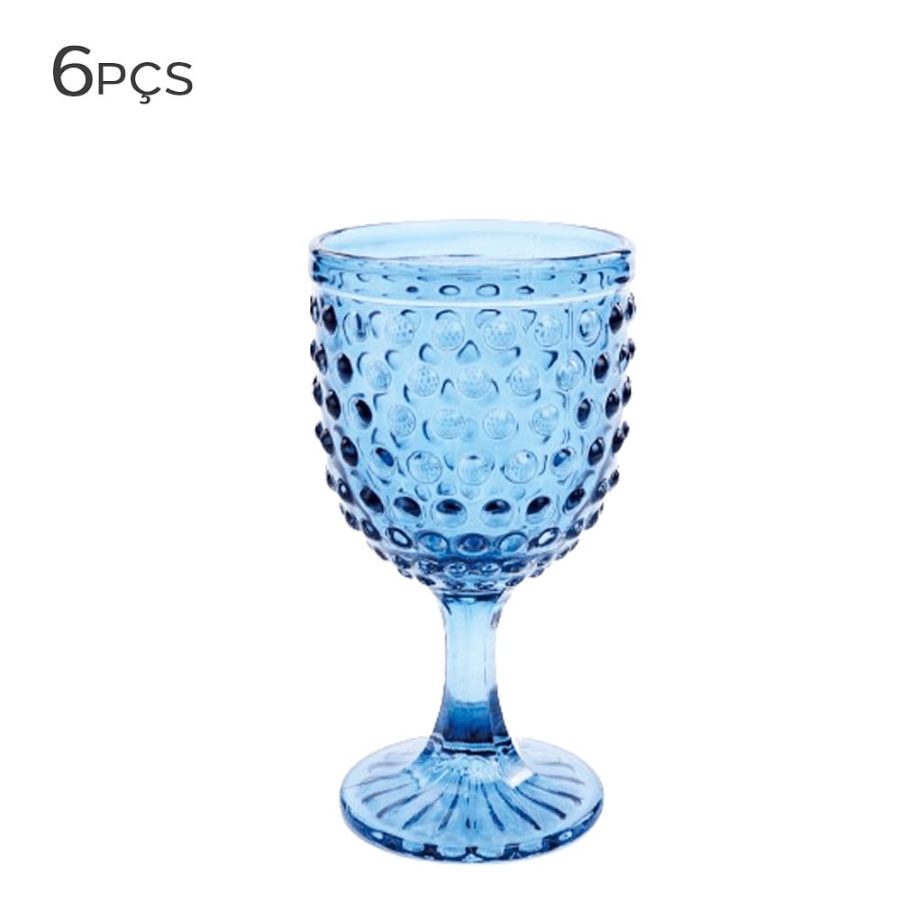 Taça para Água de Cristal Ecológico Dots Azul 350ML 6PÇS