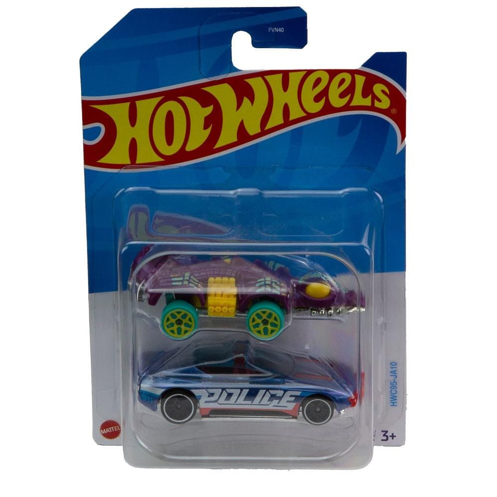 Hot Wheels Pacote 2 Die Cast Basics Police e roxo - Mattel