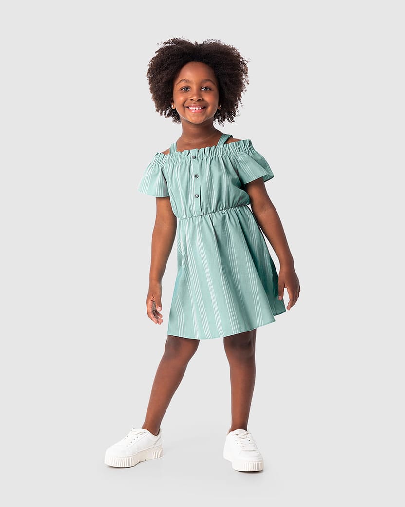 Vestido Infantil Decote Ciganinha Em Algodão Malwee Kids